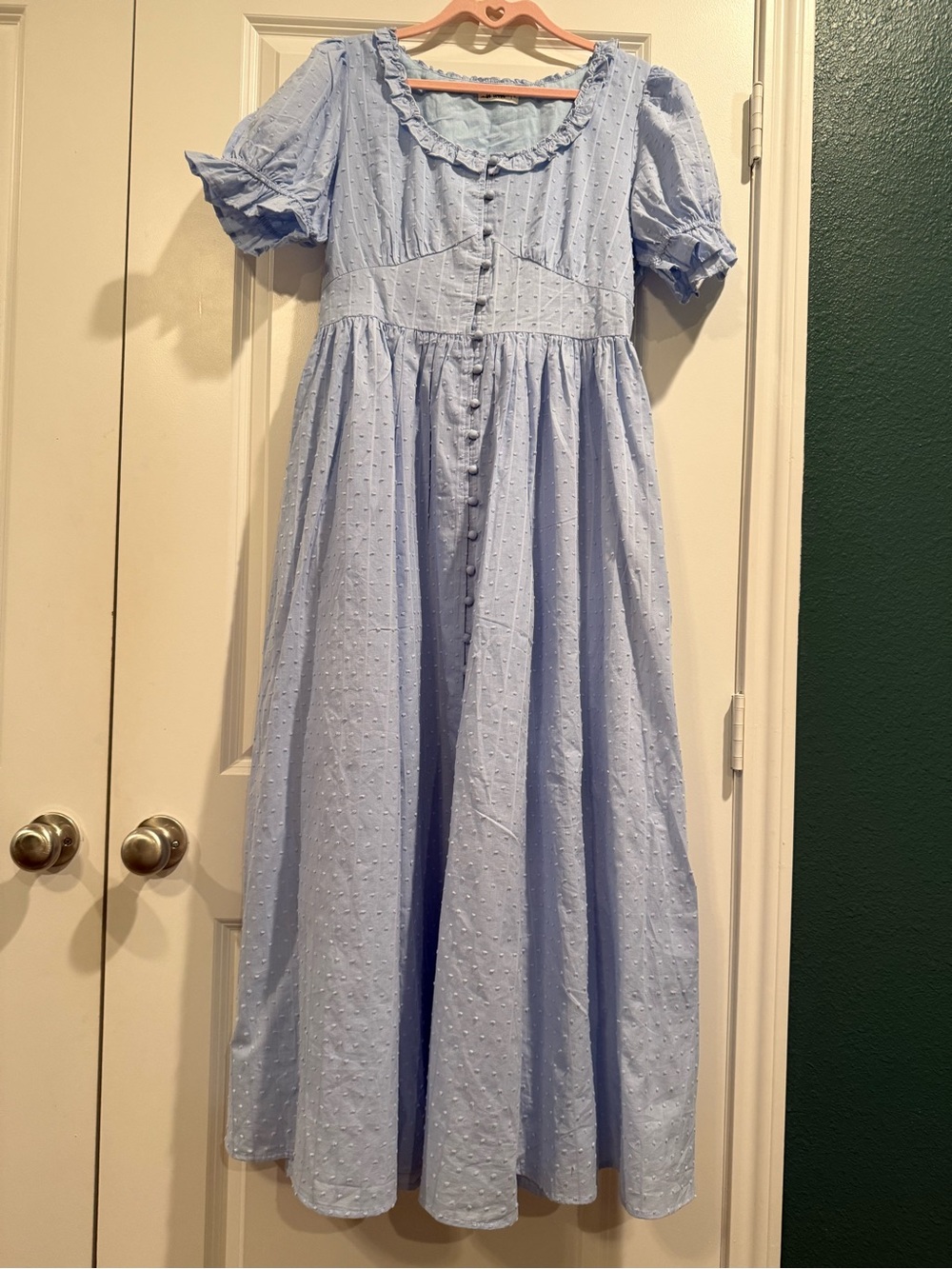 Beautiful Light Blue Puff-Sleeve Button-Front Maxi Dress - Picture 3 of 13